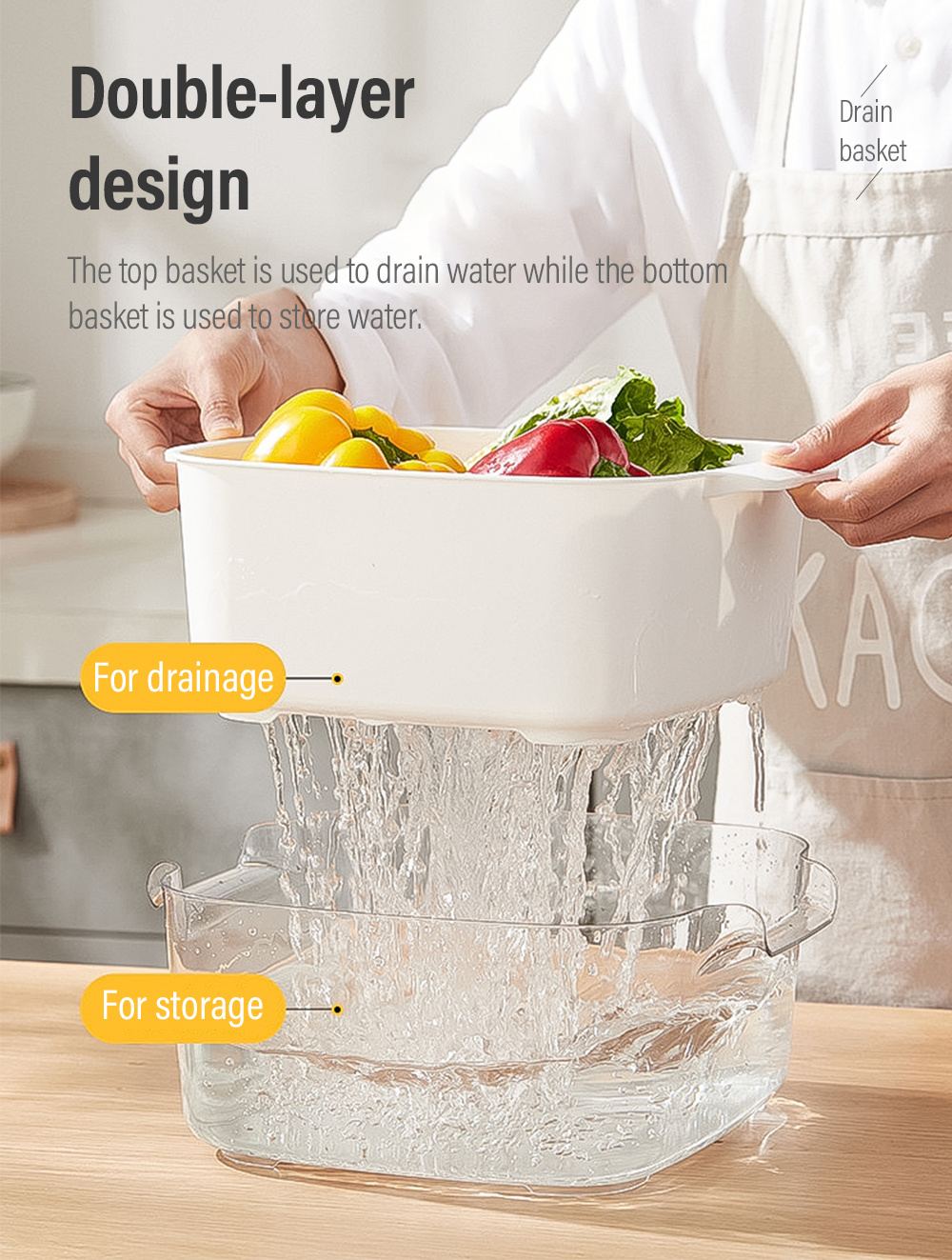 Double-layer Drainage Basket Fruit Vegetable Strainer-2